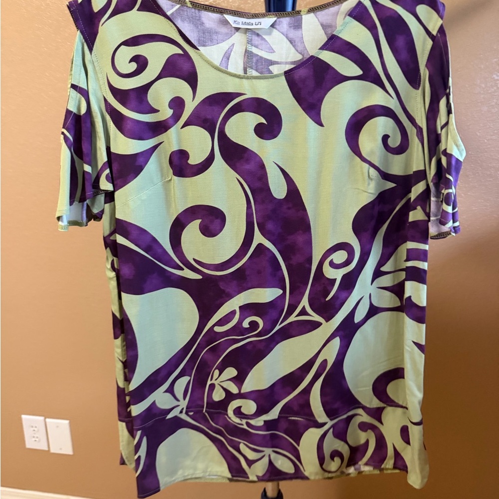 Purple Swirl Print Short Sleeve Women's Hawaiian Top